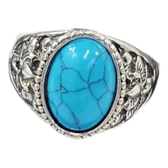 Size 11 Blue Oval Filigree Detail Fashion Ring 11C - Picture 1 of 8